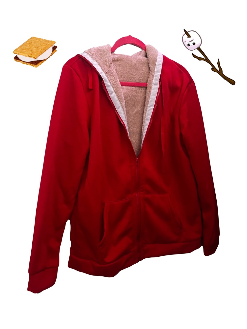 Red Sherpa-Lined Hoodie Jacket